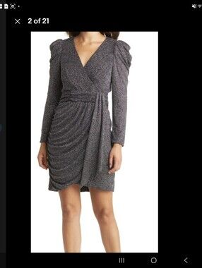 Eliza J Black Sparkle V-Neck Long Sleeve Cocktail Dress